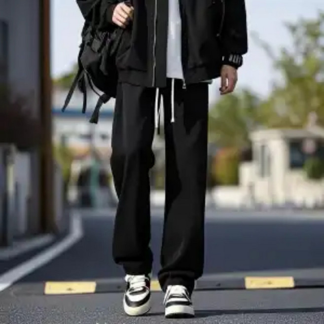 大碼顯瘦直筒褲 黑色高街寬鬆闊腿褲 男款春夏牛仔長褲 牛仔長褲男 復古水洗仿舊牛仔褲 美式潮流休閒牛仔褲