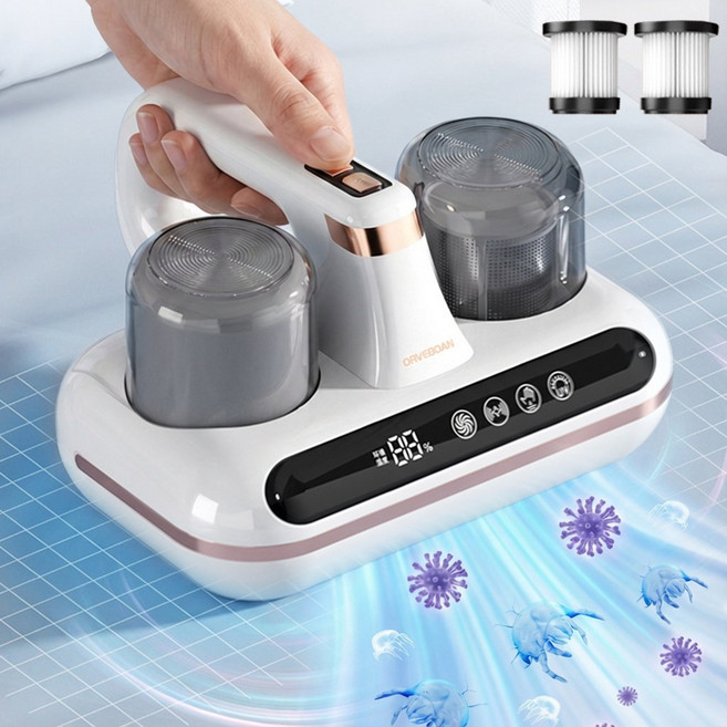 Giilight 침구 청소기 무선 uv 살균 이불 진드기 청소기13000pa 대흡력 살균율 99%, 화이트, HK-518