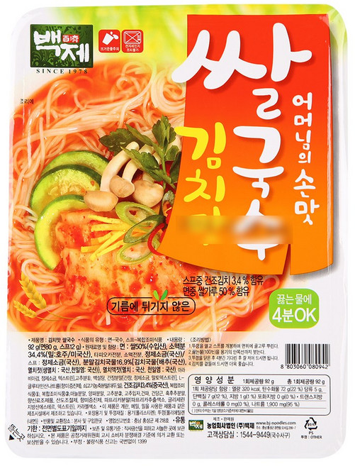 백제 김치맛 쌀국수, 92g, 36개