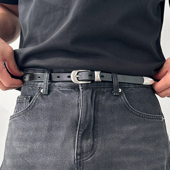 남자 미니멀 슬림 실버 버클 무광 캐주얼 정장 가죽 벨트 웨스턴실버슬림벨트