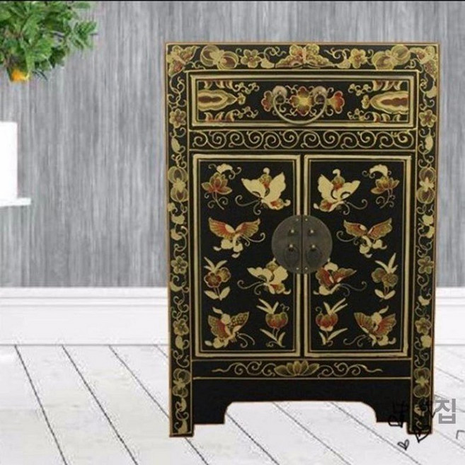 나비장 고가구 장식장 전통가구 수납장 약장문갑, 블랙 금박 나비장