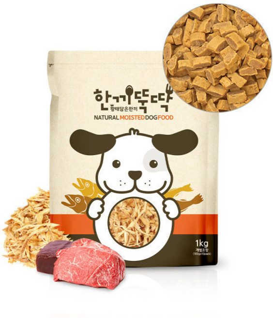 한끼뚝딱 강아지 애견 습식 사료 황태와 소고기, 닭, 1kg, 1개