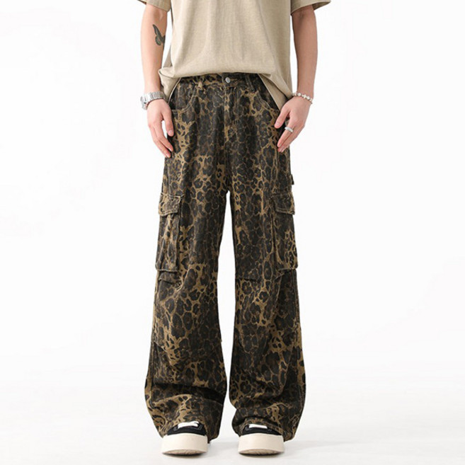 레오파드 워크웨어 포켓 주름 데님 팬츠 MJ1383