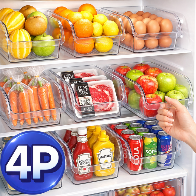 벨코미 깔끔한 냉장고 정리 다용도 트레이, 4개, 투명