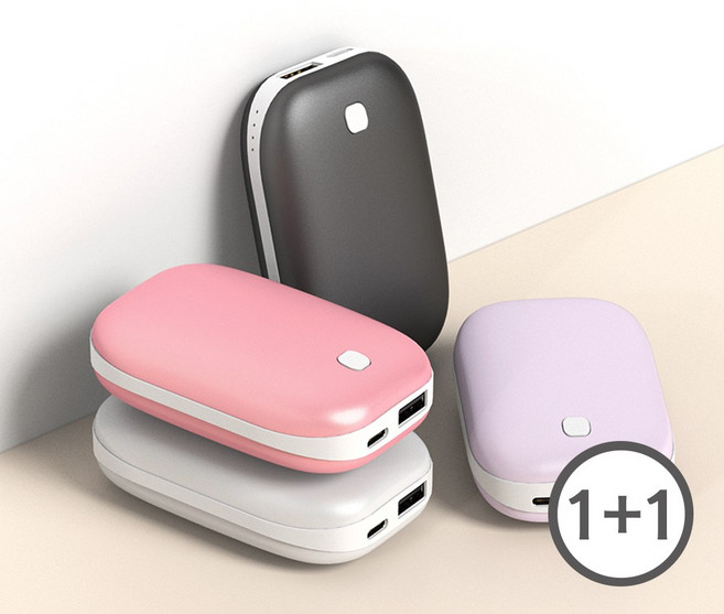 1+1 모즈온 충전식 손난로 양면발열 휴대용 핫팩 5200mAh, 블랙+핑크