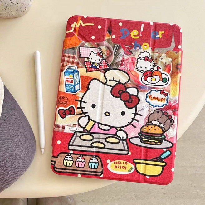 2024 아이패드 프로 에어 13인치 12.9인치 M4 M2 7세대 6세대 분리형 슬림 가죽 북커버 태블릿 케이스, TB-A1003 요리사헬로야옹, 1개