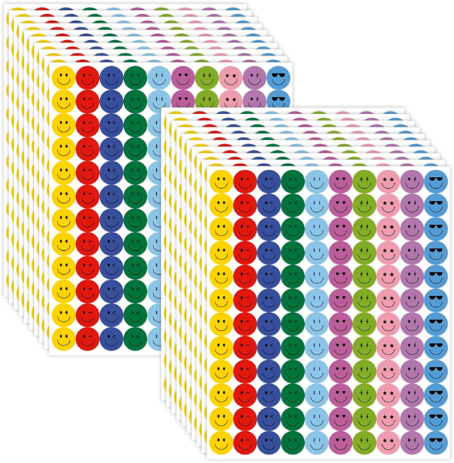 스노벨 1200pcs 스마일 원형 칭찬 스티커, 2세트, 혼합(S285) 1200매