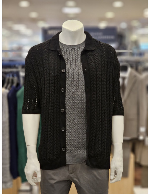 킨록앤더슨 블랙 세미오버핏 간절기 레이어드 셔츠형 반팔 가디건 NFHW021