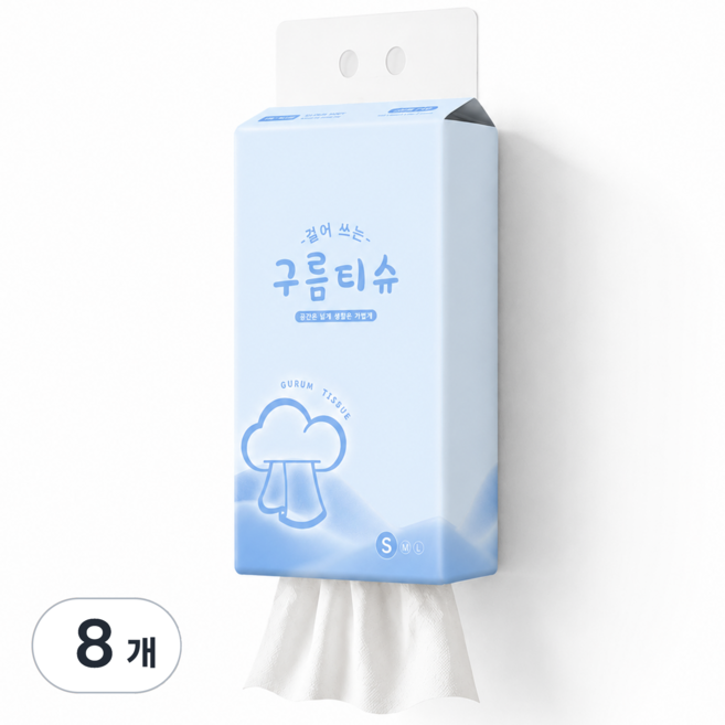 구름티슈 걸어쓰는 뽑아쓰는 도톰한 4겹 벽걸이형 티슈 휴지 화장지, 8개, 210매