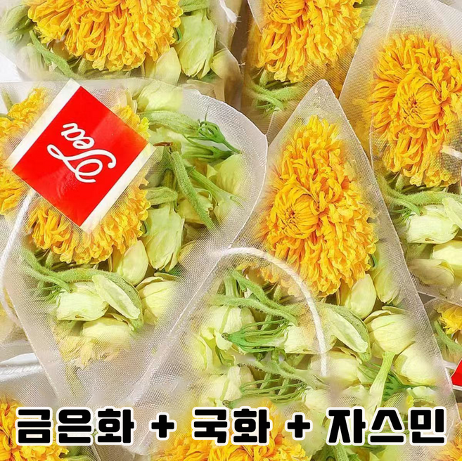프리미엄 삼화차 - 자스민 금은화 국화의 화사한 조화 간편한 삼각티백 개별포장, 1개, 30개입, 2g