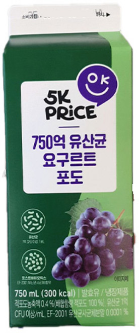 5k 750억 유산균 요구르트 포도, 1개, 750ml