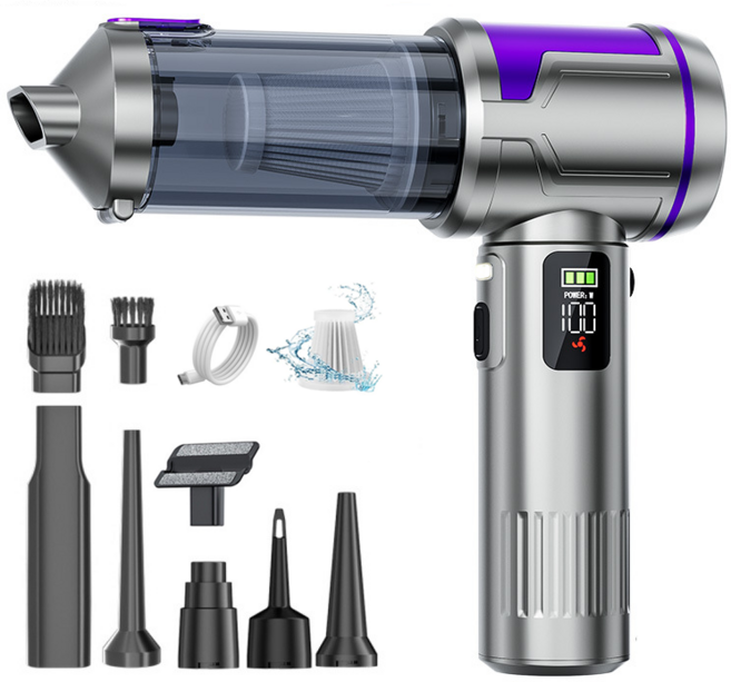 Voltmate 18000Pa 3단 조절 무선 차량용 청소기 LED 조명 브러시리스 모터 디지털 디스플레이 표시 다용도 청소기 가정용, 은색, 은색