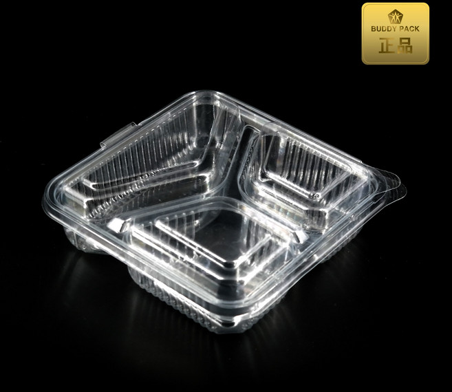 버디팩 정사각 3칸 일회용 반찬용기, 100개, 1개