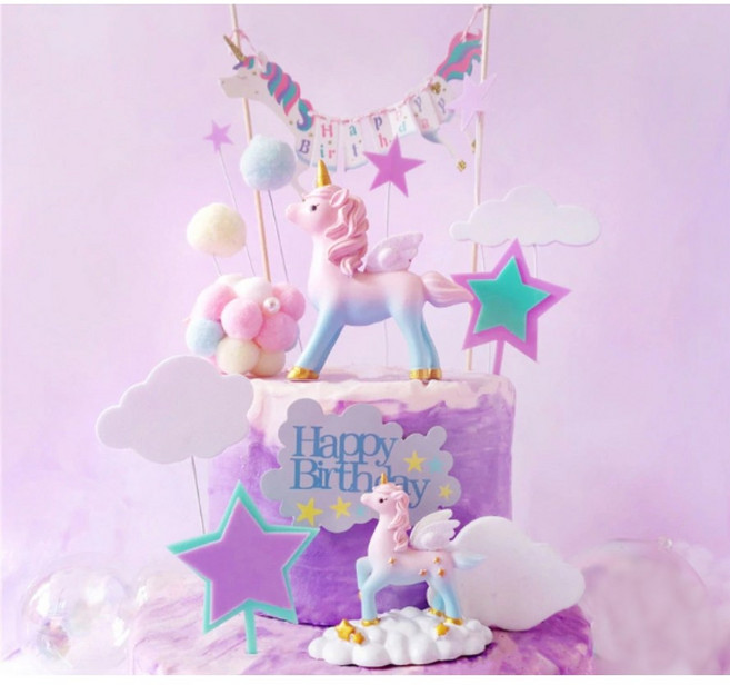 유니콘 피규어+해피버스데이 토퍼 세트