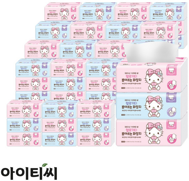 헬로키티 핑크리본 뽑아쓰는 화장지(100매) 3입X20팩(60입), 3개입, 20세트