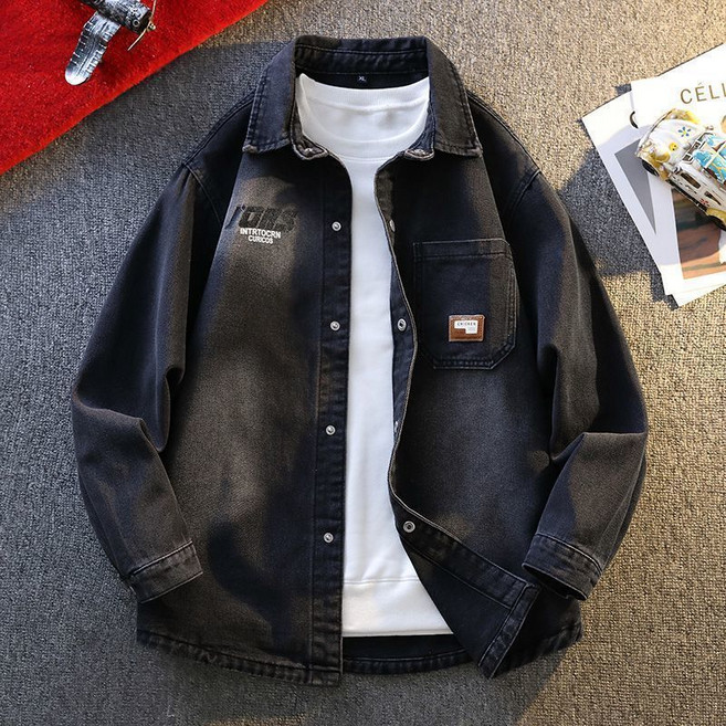 녕동 남성 봄가을 데님 자켓 루즈핏 패션 얇은 프린트 캐주얼 청자켓