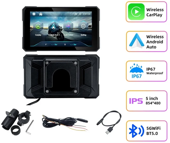 EKIY 5인치 오토바이 무선 카플레이 안드로이드 스크린 모니터 USB 탈착식 GPS 내비게이션 전압, 02 M15, 01 없음, 01 CN