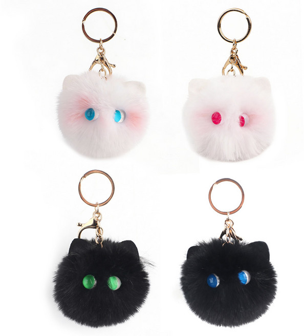 투데이리빙 4개 세트 폼폼이 고양이 인형 키링 동물 애니멀 가방 케이스 자동차 열쇠 고리 미니 귀여운 장난감 키홀더, 혼합색상