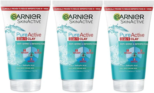 Garnier 가르니에 스킨 액티브 3-in-1 클렌징+익스폴리에이팅+마스크 안티 핌플, 3개, 150ml - 쿠팡
