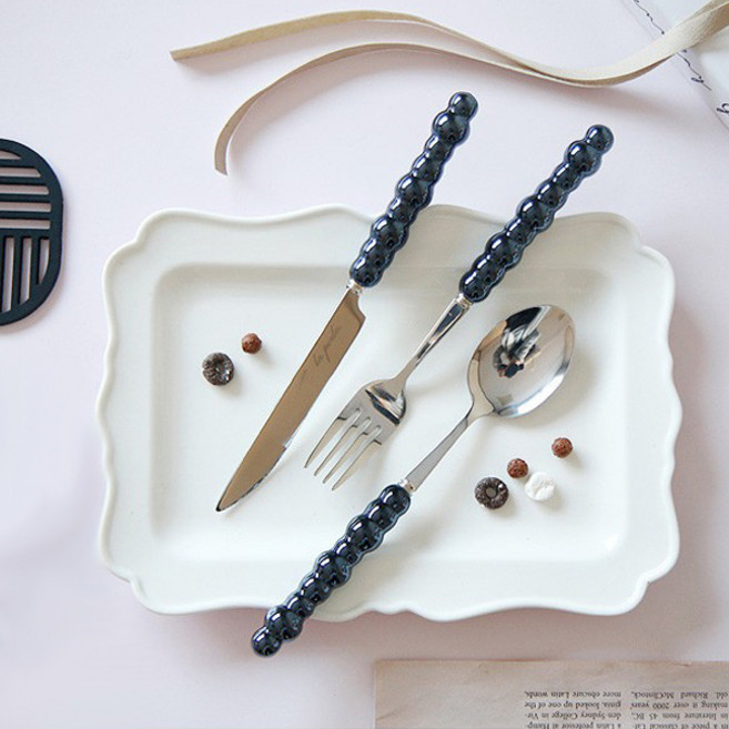 라펠라 버블 커트러리 3P세트 디너 스푼+포크+나이프 양식기세트, 블랙, 1개
