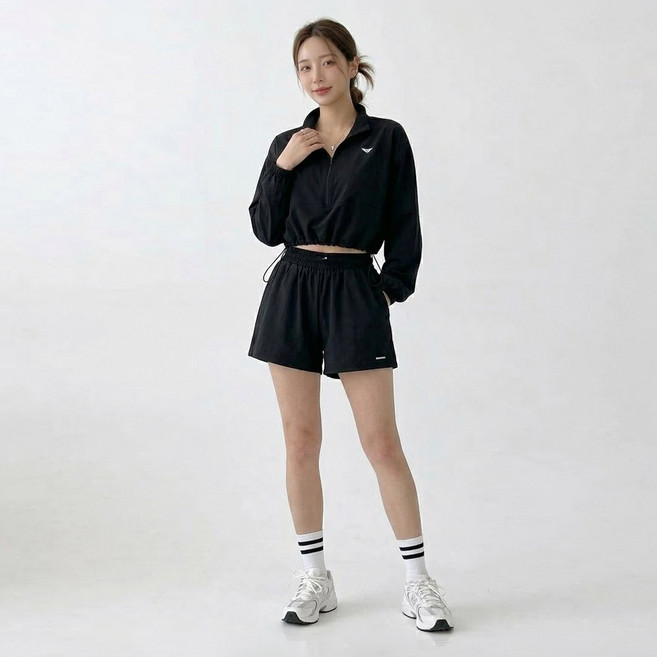 다운블로우 여성 에어 마일드 스트링 크롭 바람막이 반바지 세트 DBC 1900