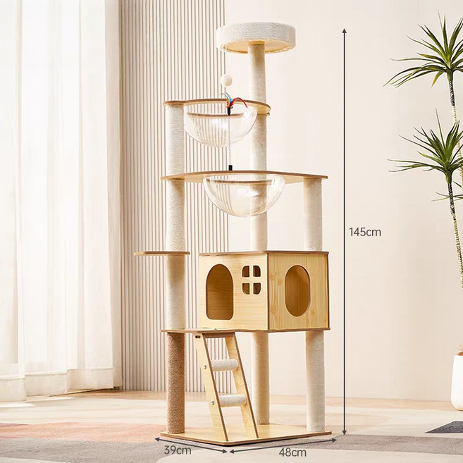 TaiStar 튼튼한 원목 캣타워 고양이 하우스 스크래처 놀이대 고양이가구T856-011, 1세트, 나무색