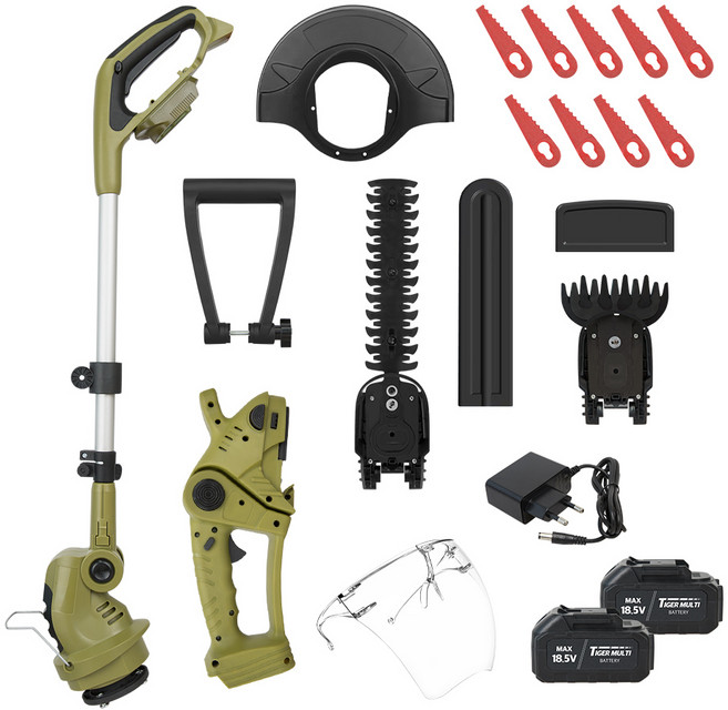 [하이쇼핑] 타이거 더블 예초왕 예초기 전정기 세트 본품+배터리 2개, 1개