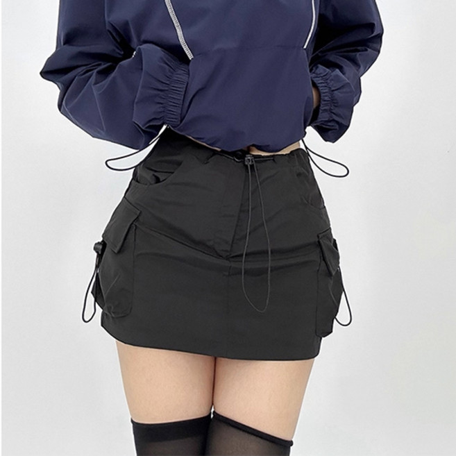 퀸앤조이여성 봄가을 데님 누비아 포켓 카고 미니 스커트 빅사이즈 데일리 캐주얼