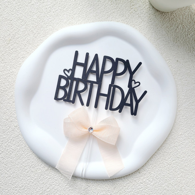 소소애 첫돌 첫 생일 잔치 셀프 소품 케이크 토퍼, 1개, HBD생일-핑크큐픽리본