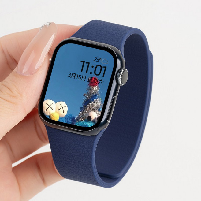 애플워치 호환 실리콘 스포츠 마그네틱 스트랩 밴드(11 10 9 8 7 6 5 4 3 2 SE2/3 Ultra2 3), 미드나잇블루