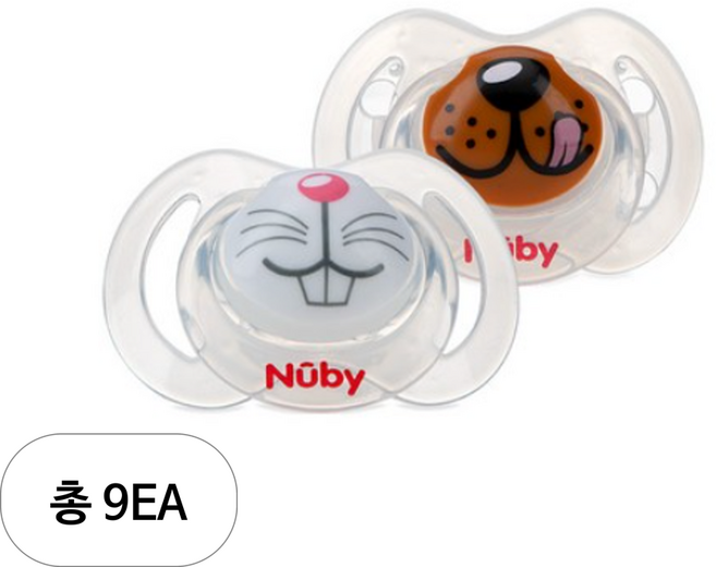 누비 동물친구 셀피 노리개 젖꼭지 2p 세트, 6~18개월, 토끼 + 강아지, 9세트