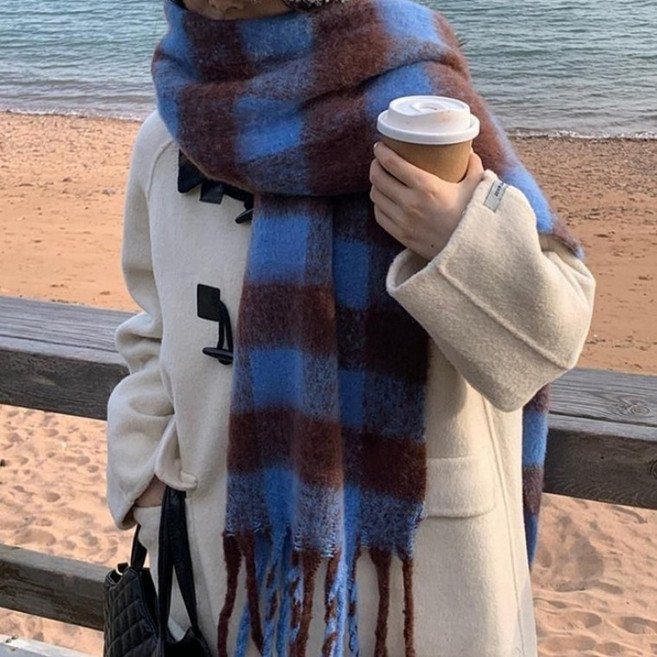 오버핏 커플 빅 체크목도리 롱 머플러 겨울 체크 머플러