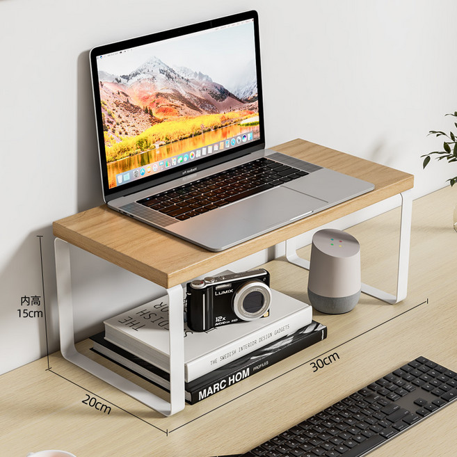 직장인 필수템 모니터 스탠드 / 데스크 정리대 받침대 길이 30cm 높이 2종, 원목+화이트 16.5cm