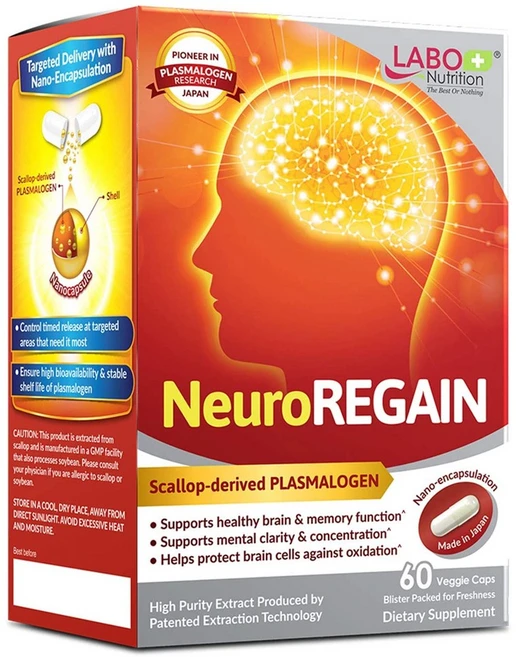LABO Nutrition NeuroREGAIN - Scallop-derived PLASMALOGEN for Brain Deterioration Memory Alertness, 60정, 1개 - 쿠팡