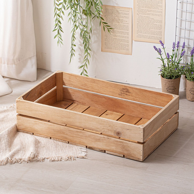 [데코봉봉] 낮은 우드 박스 1P 다용도 정리함 상자 나무 빈티지 캠핑 수납함