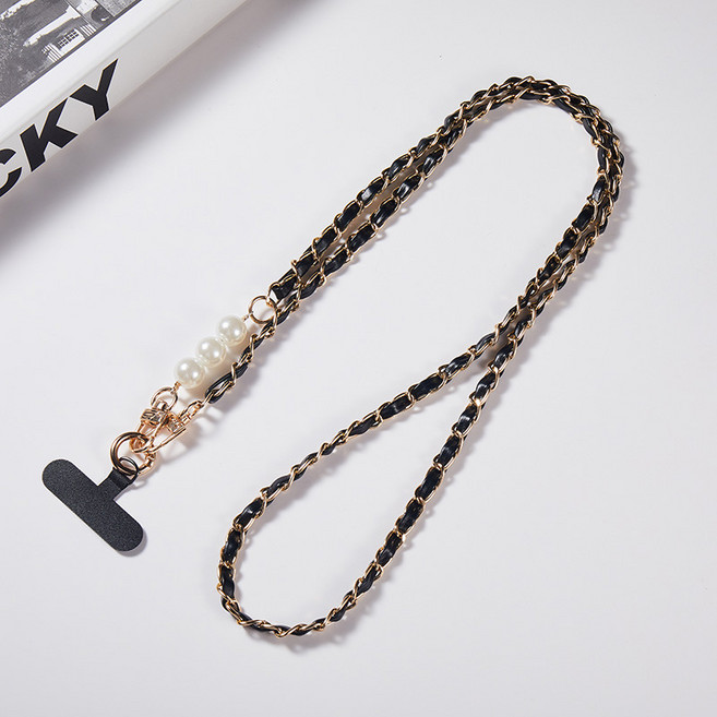 FANSYLI 핸드폰 크로스 스트랩 진주 비즈 핸드폰스트랩 목걸이 스트랩 여행용 목걸이줄 도난방지스트랩 핸드폰줄 Rt2603M31, 1개, 블랙