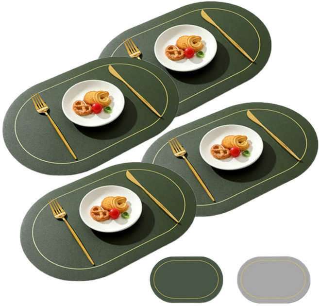 컴투더홈 북유럽 가죽 양면 테이블 인테리어 식탁 테이블 매트 4p, 그린&그레이, 4개