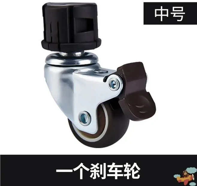 휴대용 쇼핑 카트 바퀴 TPR 내마모성 금속 프레임 미끄럼 방지 범용 바퀴(브레이크 포함) 가정용 보관 도구, 2 중간 브레이크 휠, 1개