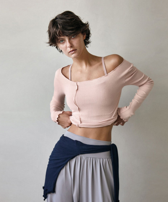 DEVIWEAR 데비웨어 여성 요가복 DEVI-T0112-살몬핑크 필라테스 웨이븐 프릴 롱슬리브 740836