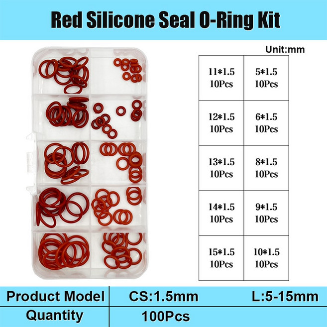 실리콘고무판 실리콘 고무 O링 씰링 와셔 레드 VMQ 니트릴 R 등급 고온 배관 개스킷 내유성 오링, 1개, 10G 1.5mm d