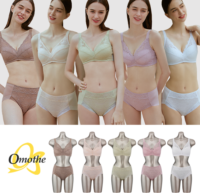 오모떼 풀 커버 레이스 브라렛 노와이어 브라 햄 팬티 여성 속옷 10종 풀세트