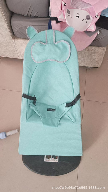 DIU 嬰兒搖搖椅嬰兒悠悠車搖籃搖搖籃牀哄娃神器搖搖椅躺椅哄睡安撫椅, 1件, 綠色亞麻:+玩具架+三個掛件