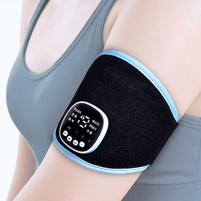 EMS 팔꿈치 마사지기 저주파 온열 팔뚝 손목 종아리 허벅지 4in1 무선 마사지기, 블루블랙