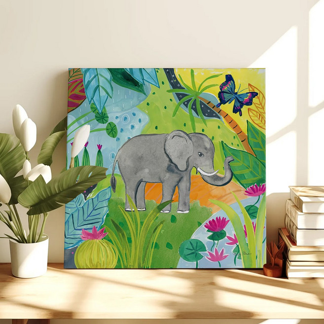 컬러풀 플로럴 모먼트 꽃그림 일러스트 카페 인테리어 플랜테리어 그림액자 14종 08-14 거실 현관액자 아이방 집들이선물, 12.컬러풀정글코끼리