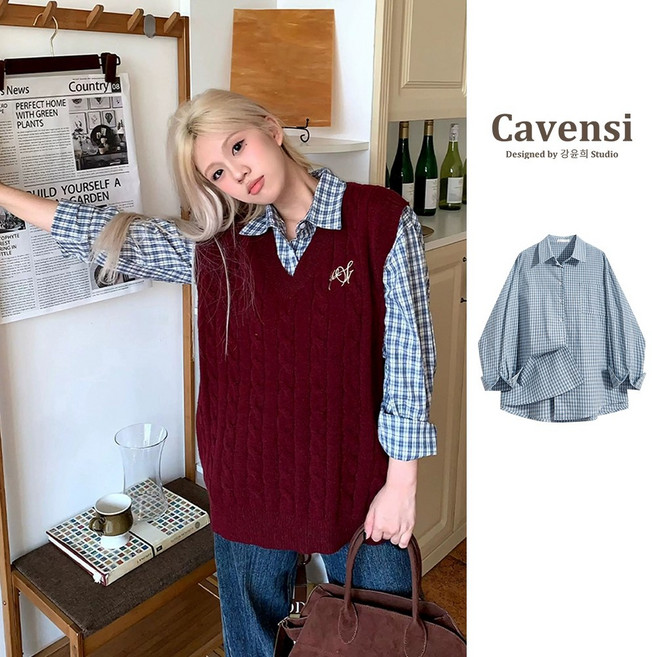 【Cavensi】M-3XL 寬鬆 慵懶休閒可疊穿 大尺碼格紋襯衫 女上衣