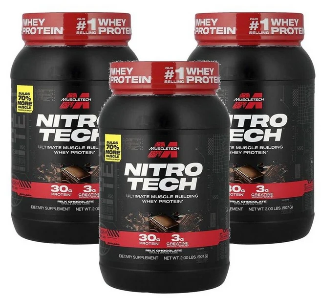 머슬테크 니트로 테크 웨이 프로틴 밀크 초콜릿 907g, 998g, 3개 - 쿠팡
