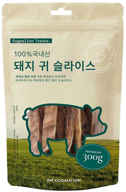 도그말리온 국내산 강아지 수제간식 대용량 6종, 1개, 300g, 한돈 귀 슬라이스