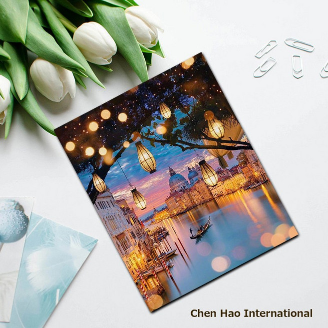 ChenHao 3D 보석십자수 캔버스50x40CM DIY 키트 프레임이있 +상품증정, 강변 풍경PA126X 1세트, 1개
