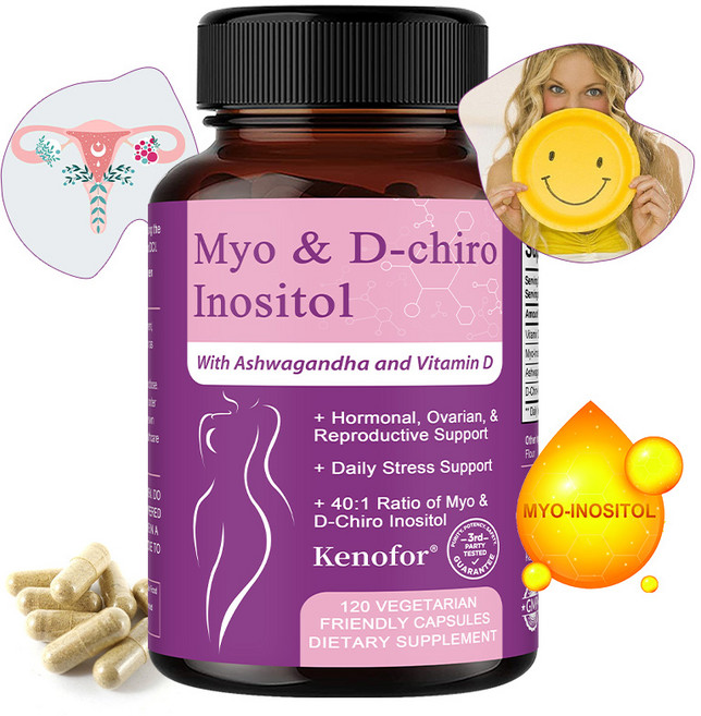 Myo & D-chiro Inositol 보충제 - 남아공 취가지와 비타민 D 함유 - 정서적 생리적 건강 밸런스 릴렉스, 1개, 60회분