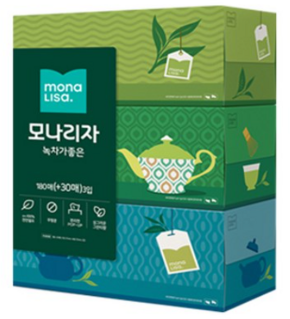 모나리자 녹차가 좋은 미용티슈 2겹 210p, 3개, 210개입